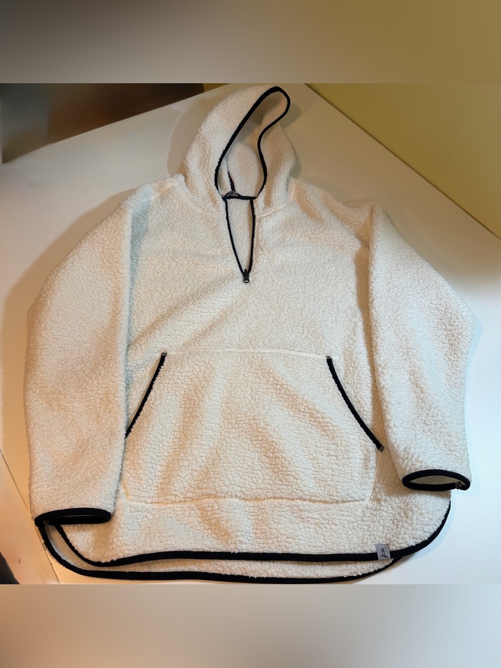 Lands End Cozy Sherpa Fleece Hoodie Ivory Cream Half Zip Pullover Contrast Trim - Picture 3 of 10